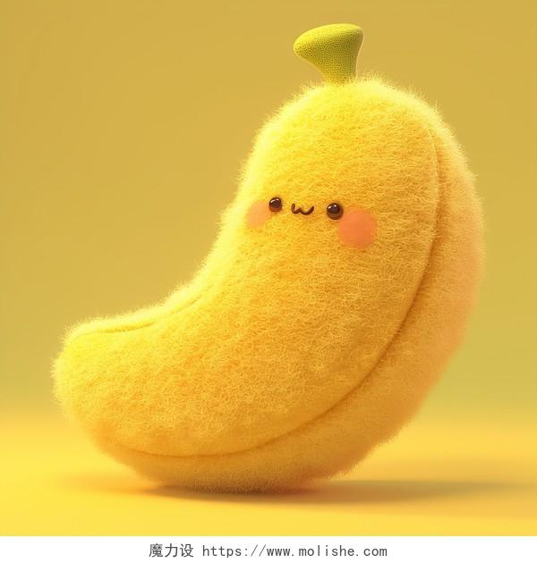 可爱的卡通毛绒水果插图-香蕉